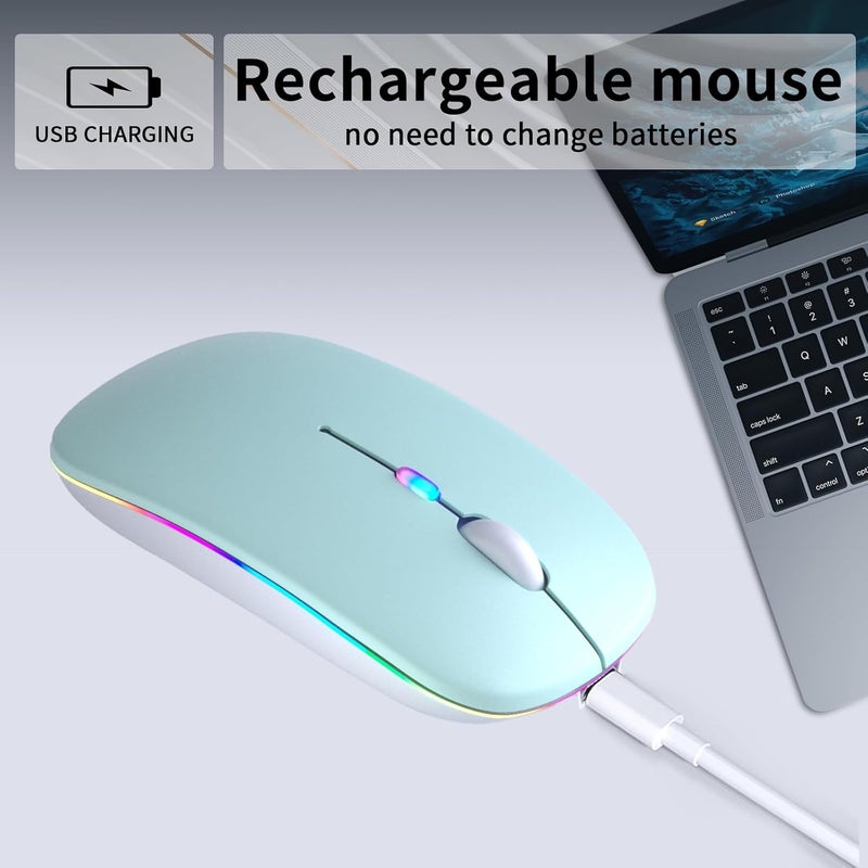 KANMABPC Wireless Bluetooth Mouse – Rechargeable, Silent, Dual Mode (Bluetooth 5.2 & USB) with LED Lights – Portable for Laptop, Desktop, & Tablet(Green) - Image 3